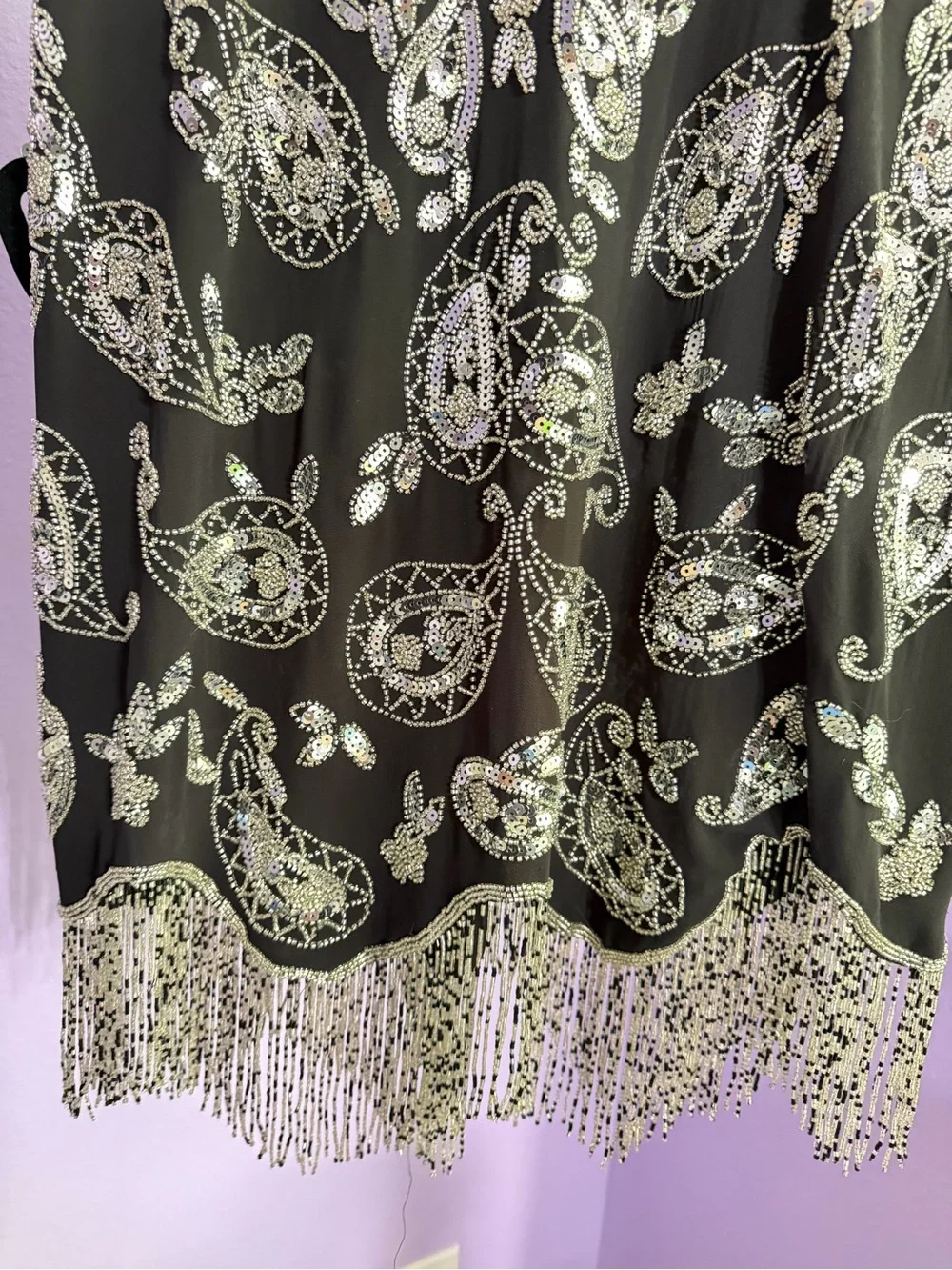 Michael Kors Black Beaded Paisley Fringe Sheath Dress size S